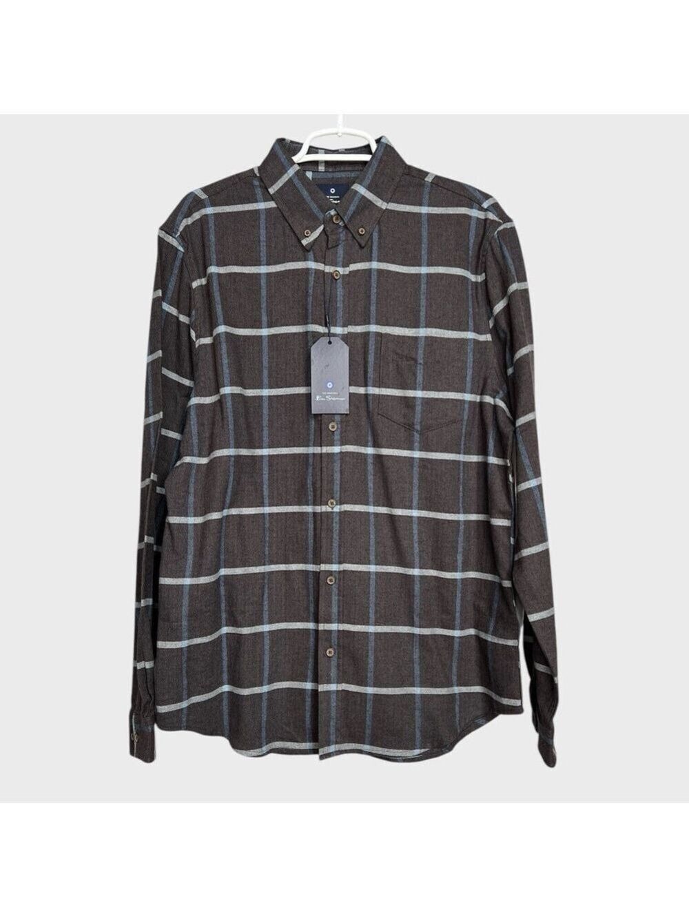 Ben Sherman NEW Mens Brown Gray Plaid Button Up/Down Shirt Large Classic Preppy